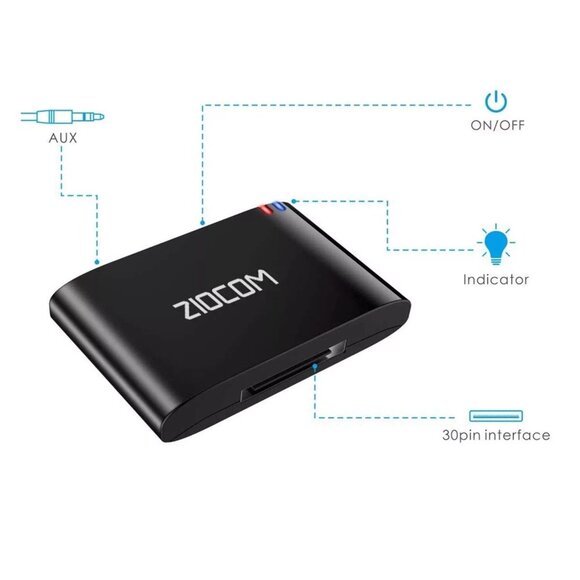 NEW ZIOCOM 30 Pin Bluetooth Adapter Receiver - Bose iPod iPhone SoundDock & More - Picture 4 of 7